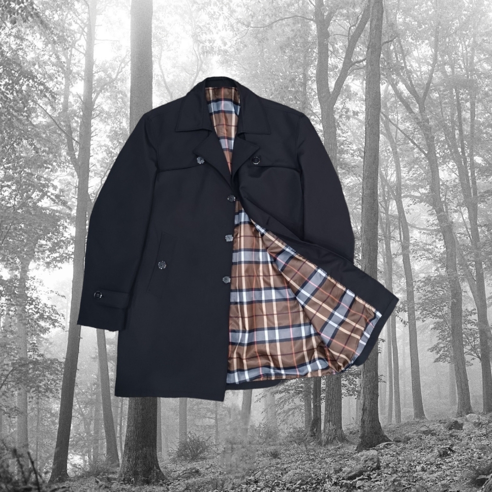 Black Windbreaker Trench Jacket Classic Raincoat Traditional Dress Sport Coat - Picture 2 of 9